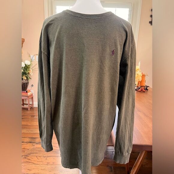 Polo Ralph Lauren Mens L Army Green Long Sleeve Crew Neck T-Shirt Navy Pony - Picture 1 of 6